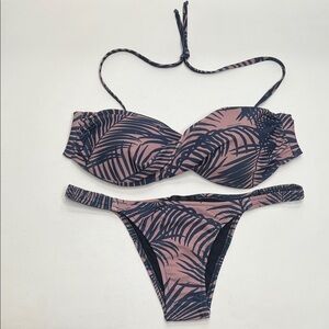 Daniela Corte blush & blue palm leaf print bikini set top L bottoms S